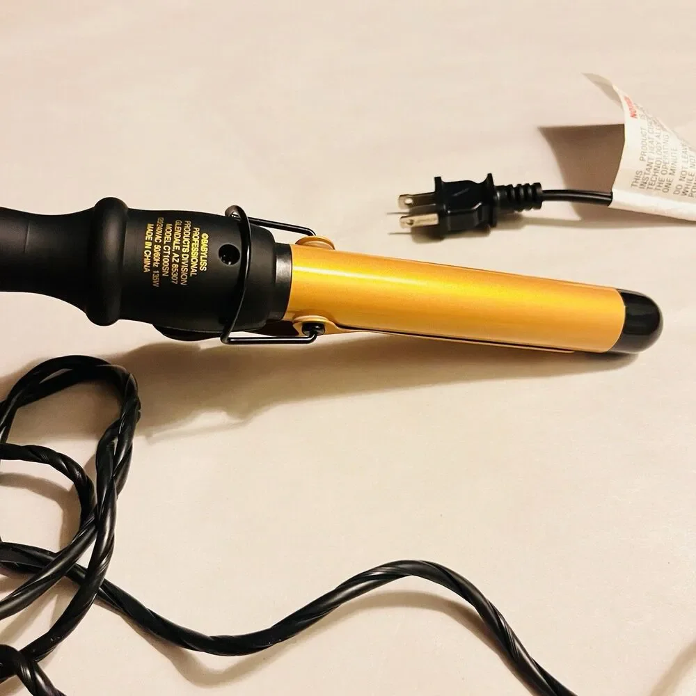 BaBylissPRO Ceramic Tools 1” Spring Curling Iron Gold Black CT100S Professional